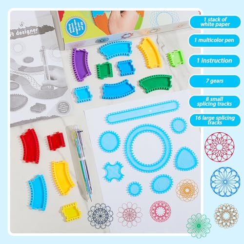 Chivao Spiral Art Kit Circle Stencils Drawing Tool Gear Geometric Ruler Circle Template Drawing Kit Plastic Spiral Curve Stencils with Pens Paper for Back to School Gifts DIY Crafts Sketch(Stylish) - style: Stylish