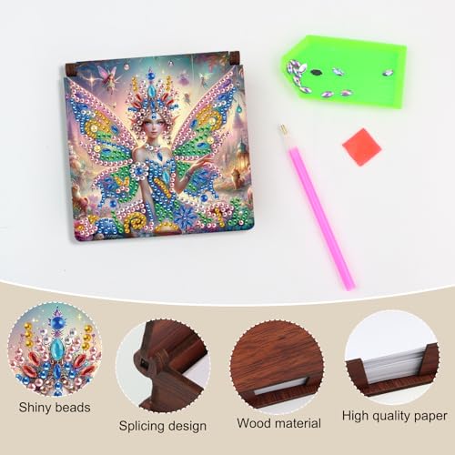 Diamond Painting Kit memo Box, Diamonds Art DIY Fairy Patterns Sticky Note Box Special Shape Drill, with 160 Sticky Note, Ideal for Home Office Supplies, Handicrafts, Holiday Gifts - color: Fairy