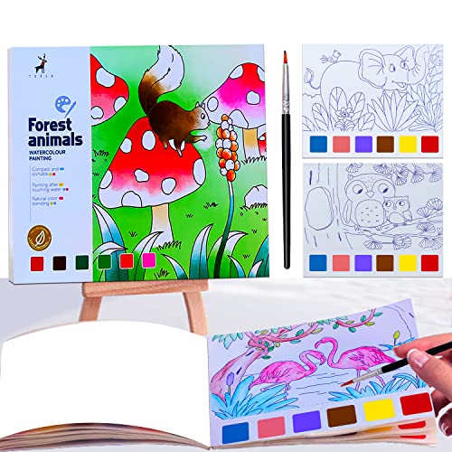 JUNQIU Watercolor Coloring Books for Kids Ages 4-8, Pocket Watercolor Painting Book for Toddlers, Arts and Crafts for Girls Gifts, Stocking Stuffers For Kids - color: Forest animals