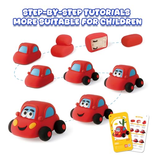 Air Dry Clay Kit for Kids - Pull Back Car Making, 3 Boxes Modeling Clay with Sculpting Tools, Base, Backing Board, Tutorial, Ultra Light & Soft, Non-Toxic & Safe, Creative DIY Arts and Crafts Toys - color: Racine Trio