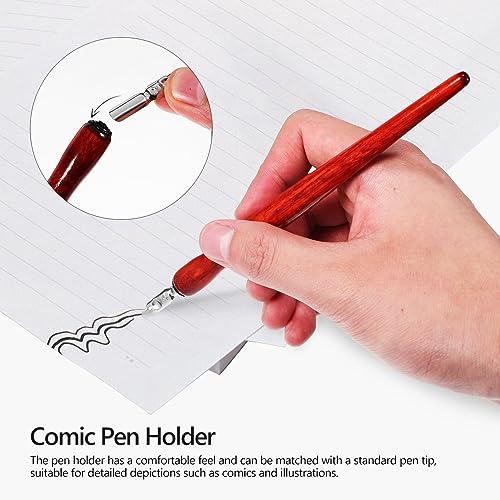 Gadpiparty 12-Piece Wooden Dip Pen Holder Set for Calligraphy, Drawing & Illustration - Portable Dark Red Penholder with Comfort Grip, Ideal for Ink Writing & Sketching