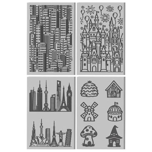 4 Sheets Urban Architecture Clay Texture Mat World Famous Buildings Polymer Clay Texture Sheets DIY Tools for Pottery Earring Jewelry Making Stamp Engraving Machines, 3.9x2.6inch - style: Urban Architecture