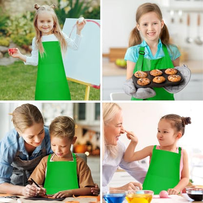 10 Pack Kids Apron Children Apron Adjustable with 2 Pockets Kids Chef Painting Aprons for Cooking Baking Painting Crafts Making (Green) - color: Green