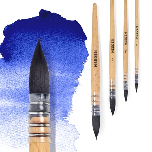 MEEDEN Watercolor Brushes Professional - 4 Pack Synthetic Squirrel Hair Artist Paint Brushes Set with Beech Wood Handle Great for Artists Hobbyists - size: Set - 4 Count