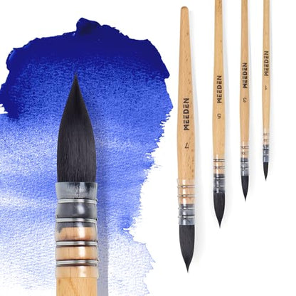 MEEDEN Watercolor Brushes Professional - 4 Pack Synthetic Squirrel Hair Artist Paint Brushes Set with Beech Wood Handle Great for Artists Hobbyists - size: Set - 4 Count