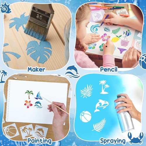 Fainne 100 Pcs Small Stencils for Crafts, 1.5 Inch Reusable Painting Stencils Painting Crafts Templates for Wood, Wall, Home Decor, Canvas, Fabric (Hawaii) - style: Hawaii