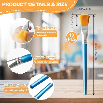 10 Pcs Flat Paint Brushes,1 Inch Craft Paint Brushes, Large Acrylic Paint Brush for Watercolor, Oil Painting, Acrylic,Big Paint Brush for Oil Paint and Body Painting Crafts, Rock Painting - color: 10 Pcs