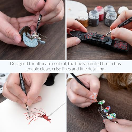 WA Portman Fine Detail Paint Brushes Set – 4pc Synthetic Miniature Paint Brushes (#00, #0, #1, #2) with Triangular Handles for Miniature Painting Models, Nail Art, Calligraphy & Fine Detailing - color: Detail
