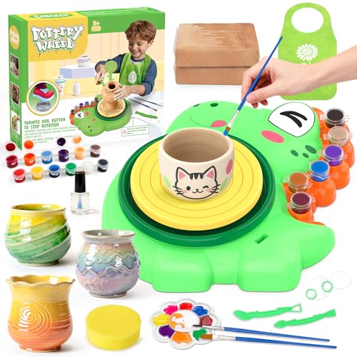 Pottery Wheel for Kids, Complete Pottery Painting Craft Kit, Arts and Crafts for Kids Ages 8-12, Art Supplies for Kids Toys Boys Birthday Christmas Gift for 6 7 8 9 10 11 12 13 Year Old, Green - color: green