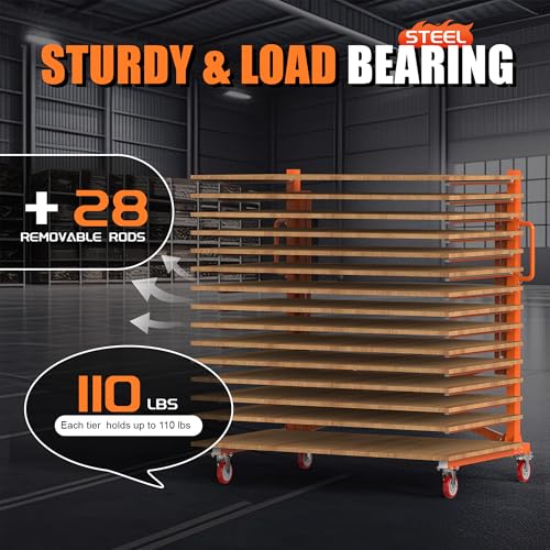 GARVIN 15-Tier Paint Drying Rack with Wheels, Adjustable Width 12"-58", Heavy Duty Cabinet Door Drying Rack, 110 lbs Per Shelf, Space-Saving Metal Paint Rack for Workshop, Spray Booth, Factory