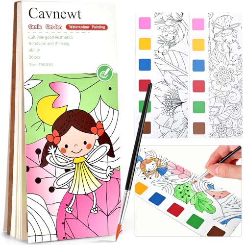 Cavnewt Watercolor Coloring Books for Kids Ages 4-8, Pocket Watercolor Painting Book Sets, Mess Free Paint with Water Books for Toddlers, Travel Activities Arts Party Birthday Gifts for Girls Boys - color: Genie Garden