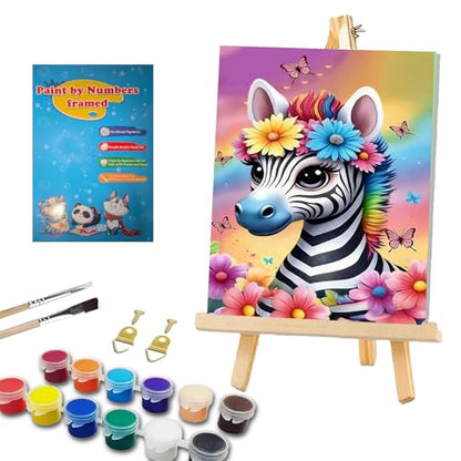 WEMEON Zebra Paint by Numbers Kit for Kids with Frame and Easel, Easy Paint by Numbers Kits for Kids Ages 8-12, Small Painting by Number for Birthday Gift, Painting Party(8X12inch) - color: DAYH-0073-US(8X12inch)