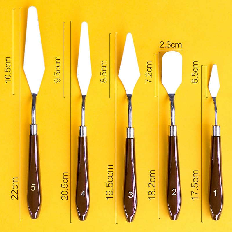 5 Pcs Oil pastel scraper Palette Knife Set, Stainless Steel Painting Spatula Tools for Acrylic Oil Canvas, Art Paint Mixing & Texture Creation Supplies