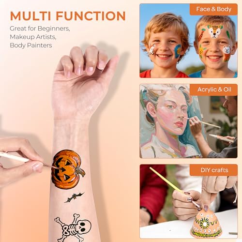 Nicpro Face Paint Brush Set, 7PCS Professional Face & Body Painting Brushes with Black Handles, Synthetic Nylon Hair, Makeup Paintbrush Kit for Halloween Cosplay, Acrylic Watercolor Gouache - color: Black