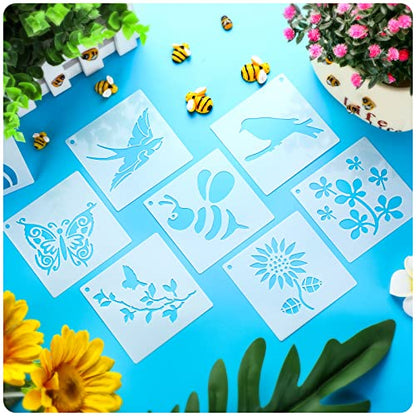 Marspark 72 Pcs Small Stencils for Crafts Reusable 3 Inch Stencils for Painting on Wood DIY Craft Paint Template for Wall Home Decor Card Rock Canvas Drawing Holiday (Flowering Plants) - style: Flowering Plants