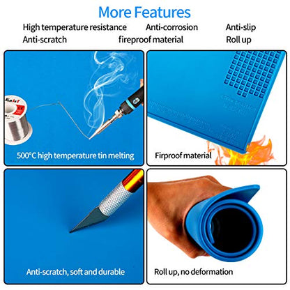 Kaisiking Silicone Soldering Mat Magnetic Soldering Mat Silicone Repair Mat Heat Resistant Work Mat for Soldering, Electronics Repair, 13.8 x 9.8 inch - color: 140 Soldering Mat Kit