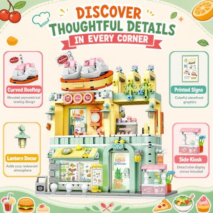 City Restaurant Building Set, Modular City Architecture Display Model Kit, Gifts for Adults (818 Pcs) - color: Mint