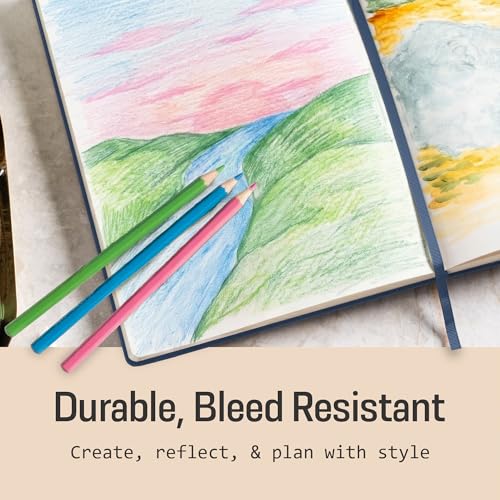 BROWNSTONE JOURNALS A4 Sketch Book Hardcover - 80 Sheets 100 GSM Paper 8.5"x11.5", Lay Flat, Vegan Leather Cover, Elastic Band, Back Pocket, Art Drawing Book (Symphony Blue) - color: Symphony Blue, size: A4 (8.5" x 11.5")