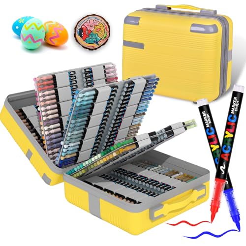 360 Colors Acrylic Paint Markers, Soft Brush Tip Pens, Water-Based No-Bleed Premium Acrylic Paint Pens for DIY Art & Crafts - Fabric, Wood, Metal, Rock, Glass (Suitcase Style) - color: 360 Colors