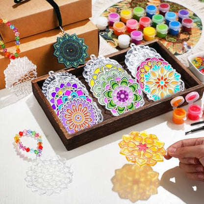 WinnerWhy 30 Sets DIY Stained Glass Kits for Adults, Mandala Suncatchers Arts and Crafts Paint Your Own Window Ornaments for Seniors Party Birthday Summer Activity Home Decor - style: Mandala Style