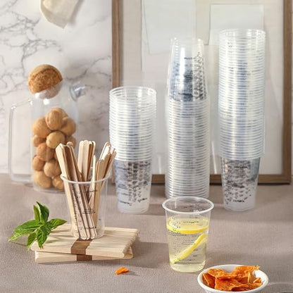 120pcs 8oz Graduated Clear Plastic Resin Epoxy Paint Measuring Cups with 120pcs Wooden Stirring Sticks for Mixing Paint, Pigments, Epoxy Resins, Resins