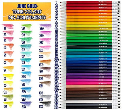 June Gold 36 Uniquely Colored 2.0 mm Mechanical Pencils and a 6 Pack of Gray Kneaded Rubber Erasers