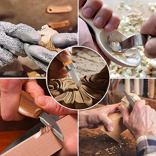 Wood Carving Tools Whittling Kit- Woodworking Large Whittling Kit, Deluxe Spoon Carving Knife Kits for Beginners, 13 Knives Set with Leather Case - color: Dark Brown