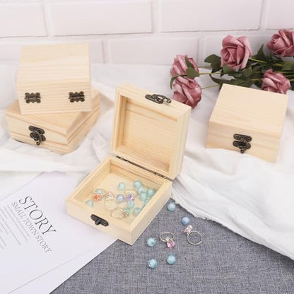 GNIEMCKIN 14 Pack Wooden Box with Hinge Lids, Unfinished Unpainted Wood Boxes for Crafts, DIY Projects, and Jewelry Storage (3.54x3.54x1.77 inch) - size: 14 Pack (3.54x3.54x1.77 inch)