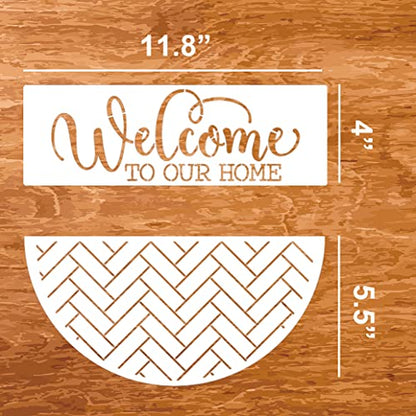Welcome Stencils for Painting on Wood Welcome Stencil for Wood Sign 12" Reusable Templates Brick/Leopard Print/Herribone/Cow Print Pattern Stencil - style: Daily 12p