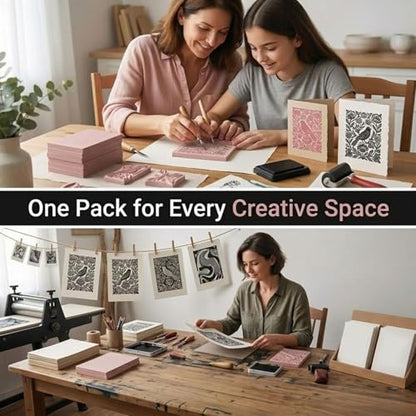 6 Pack Linoleum Blocks for Printmaking, 4x6 Inch Soft Rubber Carving Blocks for Stamp Making, Pink Linocut Blocks for Printmaking Supplies, Block Printing Kit for Beginners & Professionals