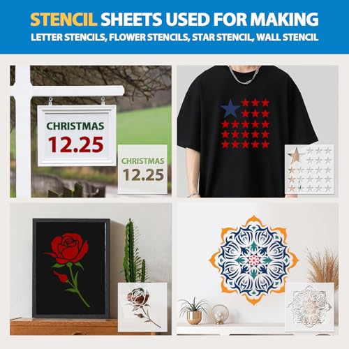 12 Pack 10 mil Mylar Sheet, 12 X 12 Inch Translucent Blank Stencil Paper for Cricut Crafts Laser Cutting, Stencil Sheets Used for Making Letter Stencils, Flower Stencils, Star Wall Stencil - size: 10 mil, 12" x 12”-12Pack
