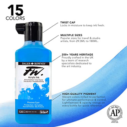 Daler-Rowney FW Acrylic Artists Ink, 180ml/6oz Plastic Bottle, Process Magenta (D160181412)