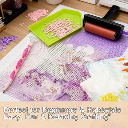 AZY 45PCS Diamond Painting Tools Kit – Diamond Art Accessories Set with Diamond Pens, 20 Storage Bags, Trays, Roller, Pink Non-Slip Mat & Essential Diamond Painting Tools for Beginners & Adults