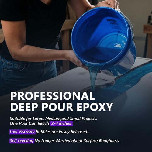 KISREL Deep Pour Epoxy Resin Kit, 3Gallon Epoxy Resin (2:1), 2-4 inch Pour Depths; Bubble Free, Low Odor, Crystal Clear Casting Resina Suitable for Tabletops, River Tables, Wood fillers, and Crafts - size: 3 GALLON