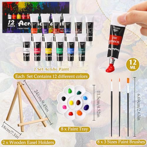Cholemy 36 Pcs Paint and Sip Kit for Adults 8''x10'' Pre Drawn Canvas for Painting DIY Afro Acrylic Painting Kit Wood Easel Brushes Date Night Bulk for Summer 4th of July Party Gift(Floral Lady) - style: Floral Lady