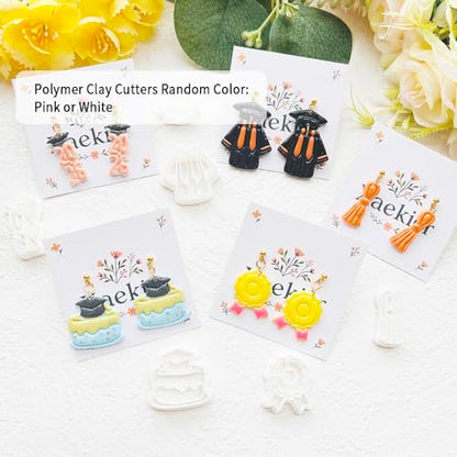 Graduation Polymer Clay Cutters & Stamp Set - 11pcs Sharp & Durable 2026, Owl, Cap, Gown, Diploma, Cake & Star Shapes for DIY Earring Jewelry Making, Soft Clay Crafts & Class Party Supplies - color: 2U color