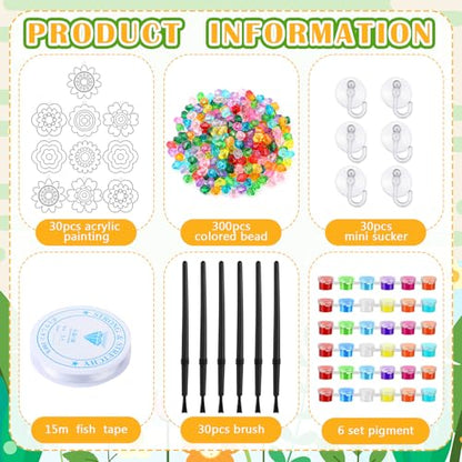 WinnerWhy 30 Sets Flower Suncatchers Window Art Kits, Spring DIY Sun Catchers Crafts Paint Your Own Window Ornaments for Adult Home Birthday Activity Party Decor - style: Flower Style