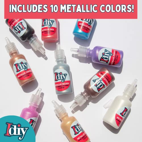 Metallic Fabric Paint Set- 10 Colors Permanent 3D Fabric Paint for Clothes, Canvas, Wood & Rock Painting - Non Toxic & Washable for Kids Arts & Crafts, Summer Camp Activities & DIY Projects - color: Metallic