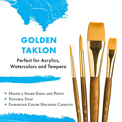 Princeton RealValue Brush Set, Synthetic Golden Taklon, Brown Handle, 4 Piece, 1 Count - style: Set-9146