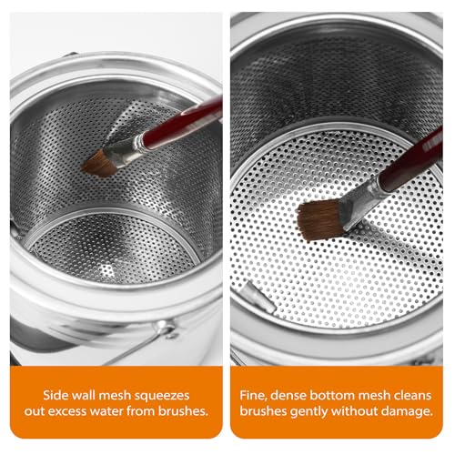 Paint Brush Cleaner Tools – Stainless Steel Brush Washer with Removable Dual-Mesh Strainer & Airtight Dust-Proof Lid, 58 oz Large Capacity Rinse Cup for Oil, Acrylic & Watercolor Brushe（L）