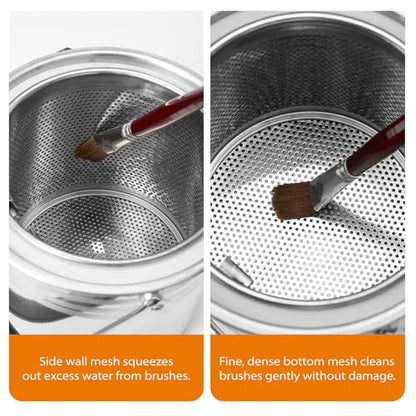Paint Brush Cleaner Tools – Stainless Steel Brush Washer with Removable Dual-Mesh Strainer & Airtight Dust-Proof Lid, 58 oz Large Capacity Rinse Cup for Oil, Acrylic & Watercolor Brushe（L）