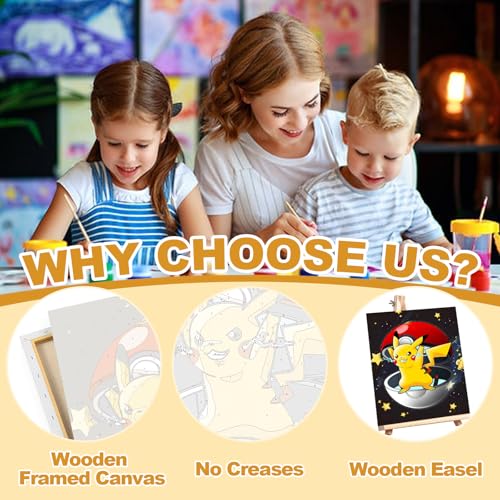 Cartoon Paint by Numbers Kit for Kids with Framed Canvas - with Wooden Easel, Easy Kids Paint by Number Kits Age 8-12, DIY Acrylic Oil Painting Kits with 4 Wooden Brushes Nice Gift Box (12x16 inch) - color: DKMT0191