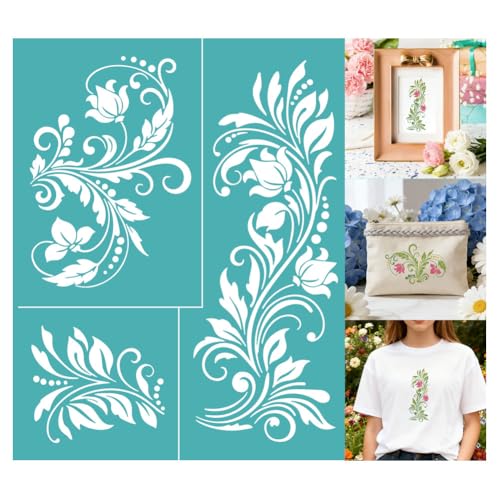 2 Sheets European Scrollwork Silk Screen Stencil, Natural Florals Self-Adhesive Silk Screen Printing Stencils Reusable Mesh Stencil for Painting on Wall, Wood, T-Shirt, Home Craft Decor - style: Twisting Vines