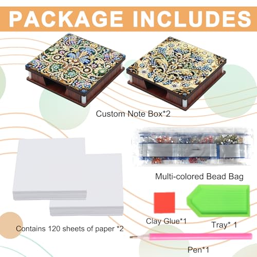 2 PCS Diamond Art Note Box Flower Diamond Painting Note Pad Holder Mandala Gem Painting Gem Art Memo Boxes Mosaic Kits for Adults Embroidery Kit Memo Pad Holder, Contains 120 Sheets of Paper - color: Flower 4