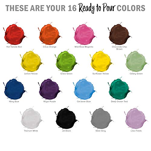 Pouring Masters 16-Color Ready-to-Pour Acrylic Pouring Paint Set, with Silicone Oil & Gloss Medium, 8oz Bottles for Canvas & Crafts - size: 16 Count (Pack of 1)