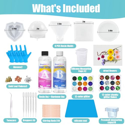 Epoxy Resin Kit, Crystal Clear Resin Epoxy, Bubble Free, No Yellowing, UV Resistant, Food Safe with Foil Flakes, Sequin, Easy Mix 1:1 for DIY Crafts Resin Jewelry Making (15.99 OZ Kits) - size: 15.99 OZ kits