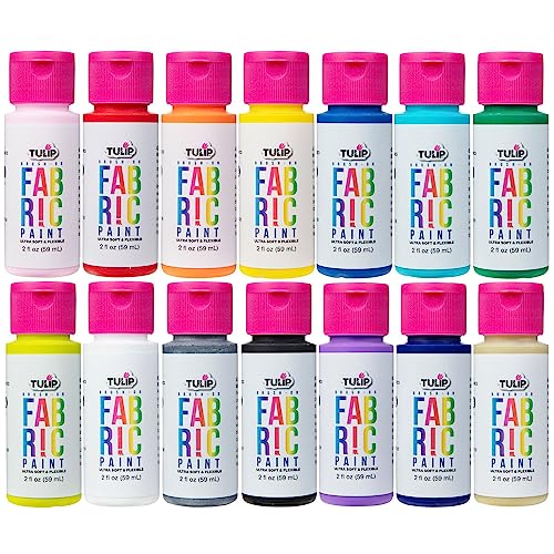 Tulip Brush-on Fabric Paints, 14 Colors 2 fl oz each, Permanent, Flexible, Rainbow