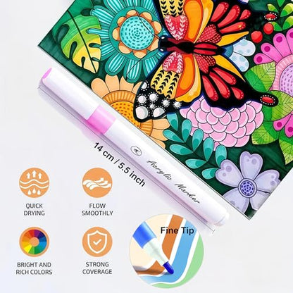 Acrylic Paint Markers Set with Portable Bucket, Premium Acrylic Paint Pens for Rock, Wood, Glass, Ceramic, Canvas, DIY Crafts with Soft Tip (60 PACK)