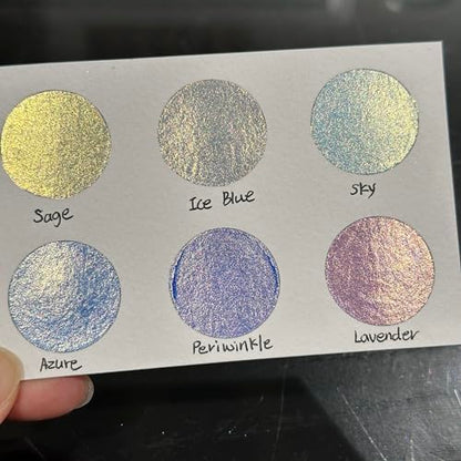 IUILE Handmade Watercolor Paints - Blue Gold Half Pan Set (6 colors) - color: Blue Gold
