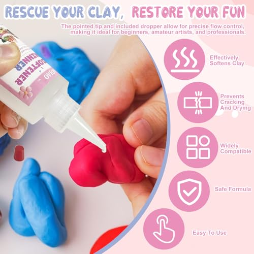 JAOJAO Clay Softener, Polymer Clay Softener Effective Softening Prevents Cracking and Drying Maintain Color and Texture Enhances Flexibility for Ceramic Artists and DIY Craft Lovers 100ml